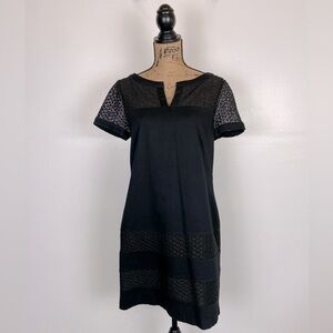 Ann Taylor Shift Dress Size 10 Black Short Sleeves Career Lace Cotton Midi Dress